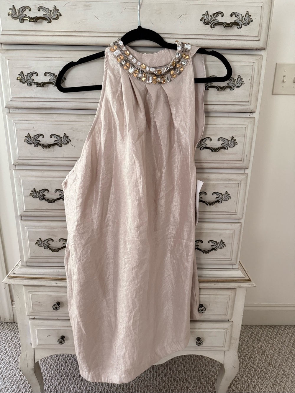 NWT Embellished One-Shoulder Cocktail Dress in Blush